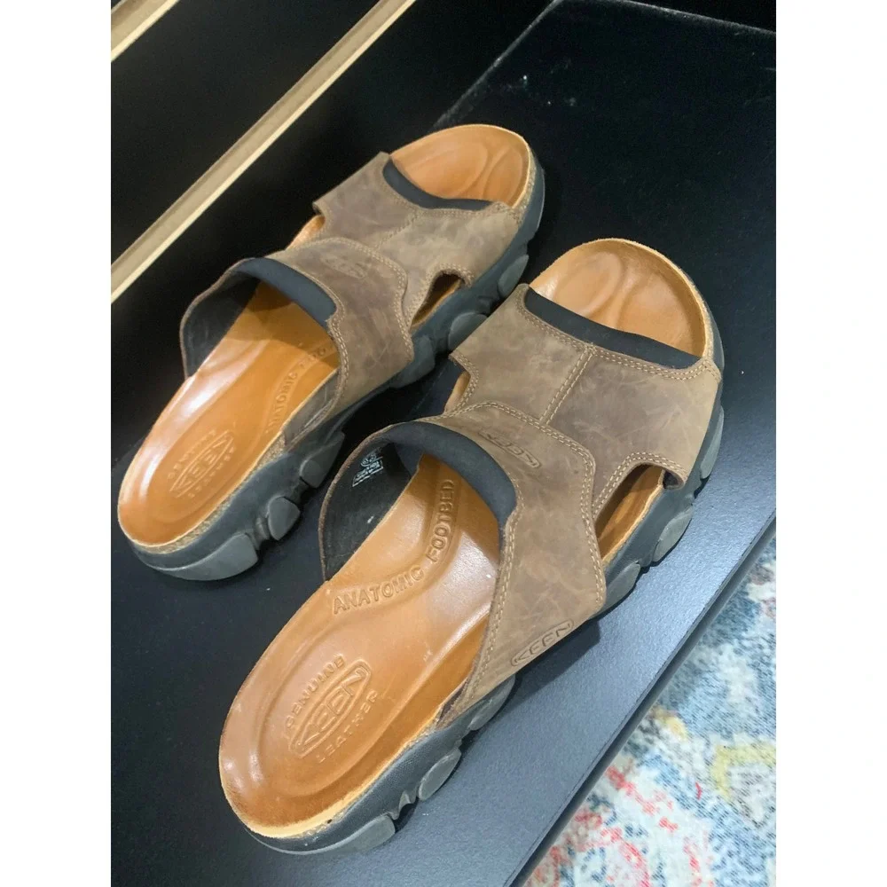 Keen Mens Daytona Slide Sandals Brown Nubuck Leather Anatomic Footbed Size 9.5
